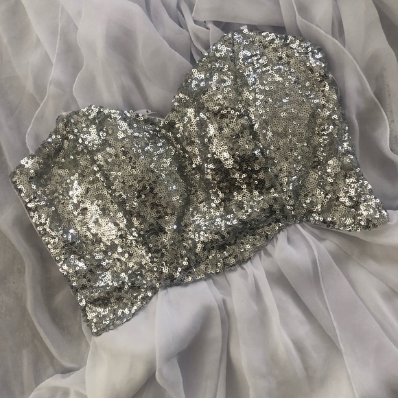 🌼 B. Darlin High Low Strapless Sparkle Dress, White 3/4 - Picture 6 of 8